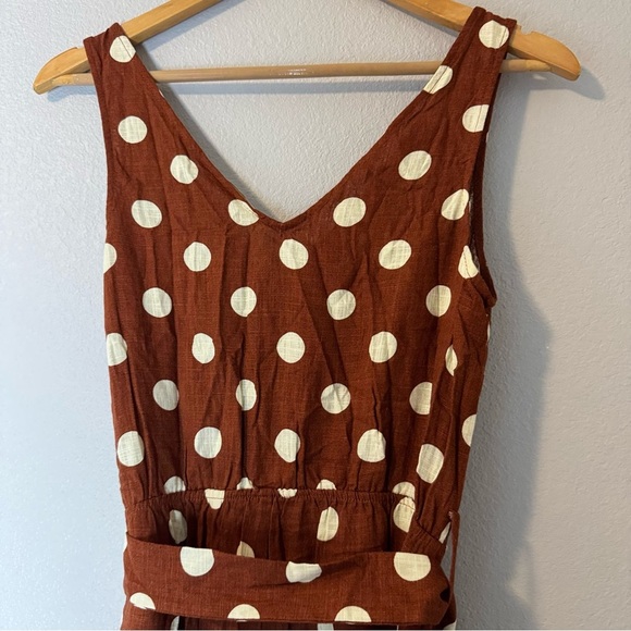 Monteau Rust and Cream Polka Dot Jumpsuit M, Button, Belted, crop - Picture 9 of 14